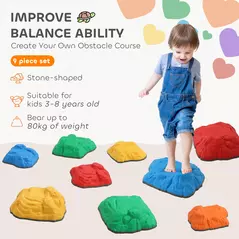 AIYAPLAY Balance Stepping Stones for Kids with Non-Slip Bottom, Indoor Outdoor Obstacle Course for Ages 3-8 Years, Multicoloured - 4