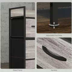 HOMCOM Rustic Chest of Four Fabric Drawers - Grey Wood Effect - 7