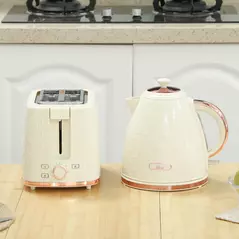 HOMCOM 1.7L 3000W Fast Boil Kettle & 2 Slice Toaster Set, Kettle and Toaster Set with Auto Shut Off, Browning Controls, Beige - 7