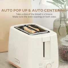 HOMCOM 1.7L 3000W Fast Boil Kettle & 2 Slice Toaster Set, Kettle and Toaster Set with Auto Shut Off, Browning Controls, Beige - 6