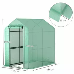 Outsunny 120 x 186cm Walk-In Greenhouse, with Shelves - Green - 3