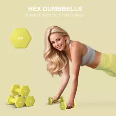 SPORTNOW 2 x 1kg Hexagonal Dumbbells Weights Set with Non-Slip Grip for Home Gym Workout, Yellow - 4