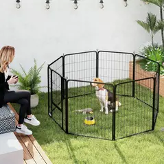 PawHut Eight-Panel Dog Playpen with Door, for Large Dogs, Indoors, Outdoors, 80cm Tall, Black - 2