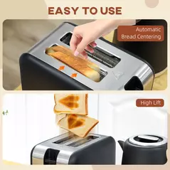 HOMCOM Stainless Steel Kettle and Toaster Set, 1.7L 3000W Fast Boil Kettle & 2 Slice Toaster Kitchen Set with 7 Level Browning Controls, Defrost, Reheat, Auto Off, Boil-dry Protection, Black - 8