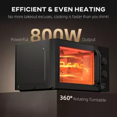 HOMCOM 23L 800W Microwave Oven, Solo Manual Microwave with 5 Power Levels, Defrost, 35 Minutes Timer, Clock, Easy Clean, Small Black Microwave - 6