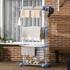 HOMCOM Foldable Clothes Drying Rack, 4-Tier Steel Garment Laundry Rack with Castors for Indoor and Outdoor Use, Blue - 7
