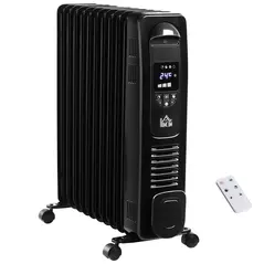 HOMCOM 2500W Digital Display Oil Filled Radiator, 11 Fin Portable Electric Heater with Timer, Adjustable Thermostat, Three Heat settings, Safety Cut Off, Remote, Black - 1