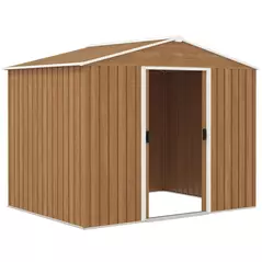 Outsunny 8 x 6ft Galvanised Steel Shed, with Double Door - Brown - 1