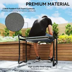 Outsunny 2 In 1 Garden Kneeler Seat Kneeling Pad Support Bench Foldable Knee Protector, Grey - 6