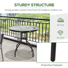 Outsunny 80 cm Round Garden Dining Table with Parasol Hole for 4, Outdoor Coffee Bistro End Side Table with Tempered Glass Top and Steel Frame for Patio, Porch, Black - 6