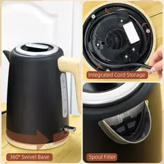 HOMCOM Stainless Steel Kettle and Toaster Set, 1.7L 3000W Fast Boil Kettle & 2 Slice Toaster Kitchen Set with 7 Level Browning Controls, Defrost, Reheat, Auto Off, Boil-dry Protection, Black - 9