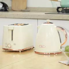 HOMCOM 1.7L 3000W Fast Boil Kettle & 2 Slice Toaster Set, Kettle and Toaster Set with Auto Shut Off, Browning Controls, Beige - 2