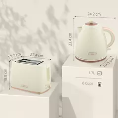 HOMCOM 1.7L 3000W Fast Boil Kettle & 2 Slice Toaster Set, Kettle and Toaster Set with Auto Shut Off, Browning Controls, Beige - 3