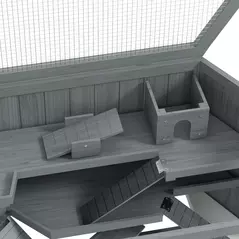 PawHut 3 Tier Wooden Large Hamster Cage with Sliding Tray, Seesaws, Water Bottle, Grey - 8