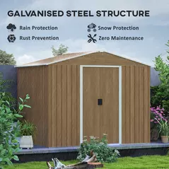 Outsunny 8 x 6ft Galvanised Steel Shed, with Double Door - Brown - 4