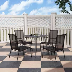 Outsunny Square Garden Table with Slat Top, Steel Frame, Outdoor Table for 4 Person, 80 x 80 x 74 cm, Grey - 7