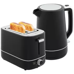 HOMCOM Kettle and Toaster Set, 1.7L 3000W Fast Boil Kettle & 2 Slice Toaster Kitchen Set with 6 Level Browning Controls, Defrost, Reheat, Black - 1