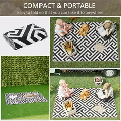Outsunny Outdoor Rug Reversible Mat Plastic Straw Rug Portable RV Camping Mat for Garden Deck Picnic Indoor, 121 x 182 cm (4 x 6 ft), Black & White - 4