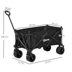 Outsunny Folding Garden Trolley, Outdoor Wagon Cart with Carry Bag, for Beach, Camping, Festival, 120KG Capacity, Black - 3