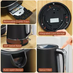 HOMCOM Kettle and Toaster Set, 1.7L 3000W Fast Boil Kettle & 2 Slice Toaster Kitchen Set with 6 Level Browning Controls, Defrost, Reheat, Black - 9