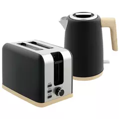 HOMCOM Stainless Steel Kettle and Toaster Set, 1.7L 3000W Fast Boil Kettle & 2 Slice Toaster Kitchen Set with 7 Level Browning Controls, Defrost, Reheat, Auto Off, Boil-dry Protection, Black - 1
