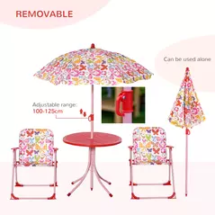 Outsunny Kids Outdoor Bistro Table and Chair Set Butterfly Pattern Garden Patio Backyard with Removable & Height Adjustable Parasol - 6