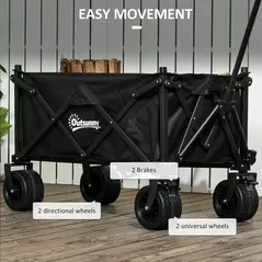 Outsunny Folding Garden Trolley, Outdoor Wagon Cart with Carry Bag, for Beach, Camping, Festival, 120KG Capacity, Black - 7