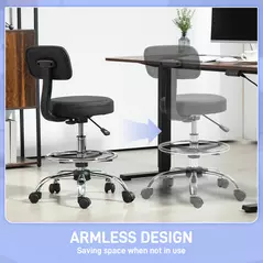HOMCOM Drafting Chair, Office Chair with Backrest and Adjustable Footrest, Height Adjustable Stool, Leather Padded Rolling Task Chair for Home Office, Black - 6