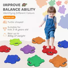 AIYAPLAY 9-Piece Balance Stepping Stones with Non-Slip Edge, Indoor Outdoor Obstacle Course for Ages 3-8 Years, Multicoloured - 4