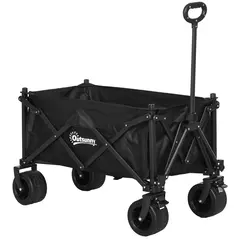 Outsunny Folding Garden Trolley, Outdoor Wagon Cart with Carry Bag, for Beach, Camping, Festival, 120KG Capacity, Black - 1