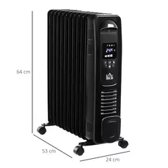 HOMCOM 2500W Digital Display Oil Filled Radiator, 11 Fin Portable Electric Heater with Timer, Adjustable Thermostat, Three Heat settings, Safety Cut Off, Remote, Black - 3