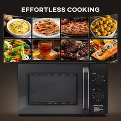 HOMCOM 23L 800W Microwave Oven, Solo Manual Microwave with 5 Power Levels, Defrost, 35 Minutes Timer, Clock, Easy Clean, Small Black Microwave - 8