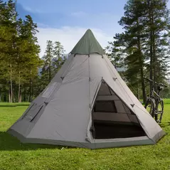 Outsunny 6 Men Tipi Tent with Carry Bag - Grey - 2