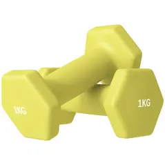SPORTNOW 2 x 1kg Hexagonal Dumbbells Weights Set with Non-Slip Grip for Home Gym Workout, Yellow - 1
