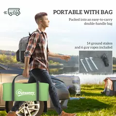 Outsunny Four Man Duo Room Tunnel Tent, with Accessories - Green - 7