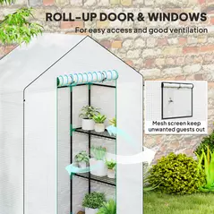 Outsunny 143 x 74cm Walk-In Greenhouse, with Shelves - White - 6