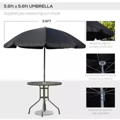 Outsunny 6 Piece Garden Dining Set with Umbrella, Patio Sets with Parasol with 4 Folding Dining Chairs & Round Tempered Glass Table, Black - 4