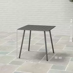 Outsunny Square Garden Table with Slat Top, Steel Frame, Outdoor Table for 4 Person, 80 x 80 x 74 cm, Grey - 3