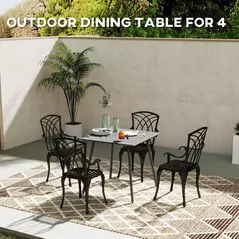 Outsunny Square Garden Table with Slat Top, Steel Frame, Outdoor Table for 4 Person, 80 x 80 x 74 cm, Grey - 4