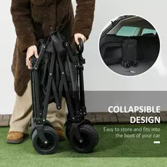 Outsunny Folding Garden Trolley, Outdoor Wagon Cart with Carry Bag, for Beach, Camping, Festival, 120KG Capacity, Black - 4