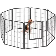PawHut Eight-Panel Dog Playpen with Door, for Large Dogs, Indoors, Outdoors, 80cm Tall, Black - 1