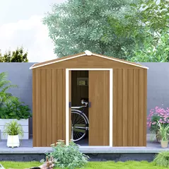 Outsunny 8 x 6ft Galvanised Steel Shed, with Double Door - Brown - 7
