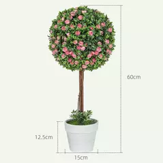 HOMCOM Set of 2 Decorative Artificial Plants, Ball Topiary Tree with Rose Flower in Pot, Fake Plants for Home Indoor Outdoor Decor, 60cm, Pink - 3