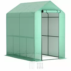 Outsunny 120 x 186cm Walk-In Greenhouse, with Shelves - Green - 1