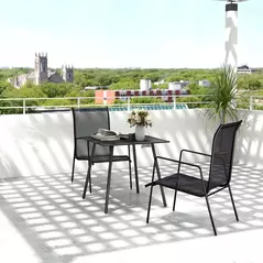 Outsunny Square Garden Table with Slat Top, Steel Frame, Outdoor Table for 4 Person, 80 x 80 x 74 cm, Black - 2