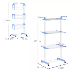 HOMCOM Foldable Clothes Drying Rack, 4-Tier Steel Garment Laundry Rack with Castors for Indoor and Outdoor Use, Blue - 3