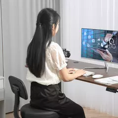 HOMCOM Drafting Chair, Office Chair with Backrest and Adjustable Footrest, Height Adjustable Stool, Leather Padded Rolling Task Chair for Home Office, Black - 8