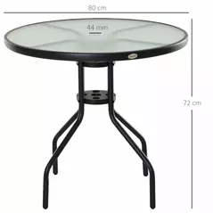 Outsunny 80 cm Round Garden Dining Table with Parasol Hole for 4, Outdoor Coffee Bistro End Side Table with Tempered Glass Top and Steel Frame for Patio, Porch, Black - 3