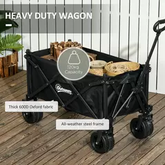 Outsunny Folding Garden Trolley, Outdoor Wagon Cart with Carry Bag, for Beach, Camping, Festival, 120KG Capacity, Black - 6
