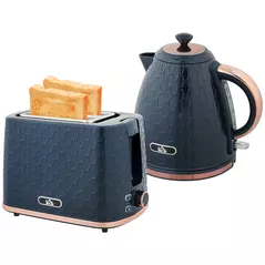 HOMCOM 1.7L 3000W Fast Boil Kettle & 2 Slice Toaster Set, Kettle and Toaster Set with Auto Shut Off, Browning Controls, Blue - 1